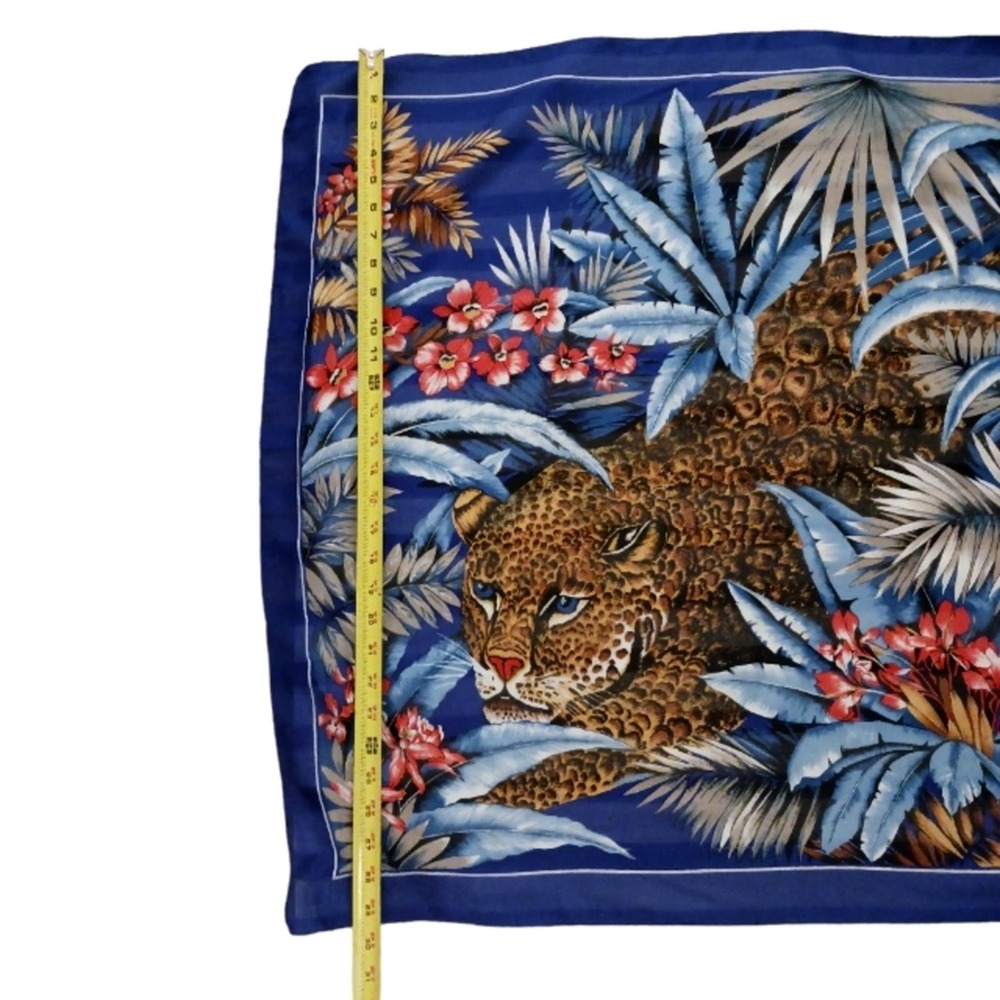 Leopard Scarf 29x29 Cotton Cheetah Jungle Tropical Blue Exotic Designer Vintage - Picture 10 of 10